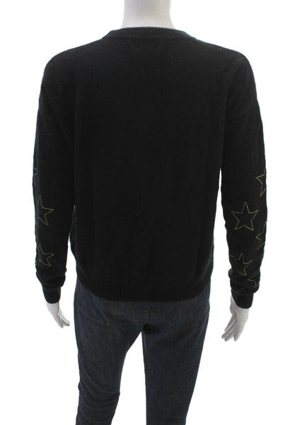 27 Miles Women Pullover Sweater Black 98% Cashmere Crew Neck Stars Size S