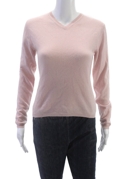 Autumn Cashmere Women V-Neck 100% Cashmere Sweater Pink Size M