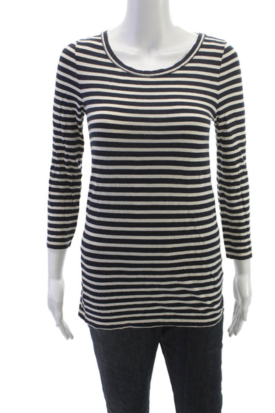 J Crew Womens Striped Scoop Neck Cotton Basic T-Shirt 3/4 Sleeve Blue Size S