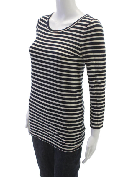 J Crew Womens Striped Scoop Neck Cotton Basic T-Shirt 3/4 Sleeve Blue Size S