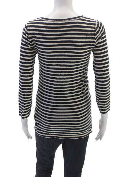 J Crew Womens Striped Scoop Neck Cotton Basic T-Shirt 3/4 Sleeve Blue Size S