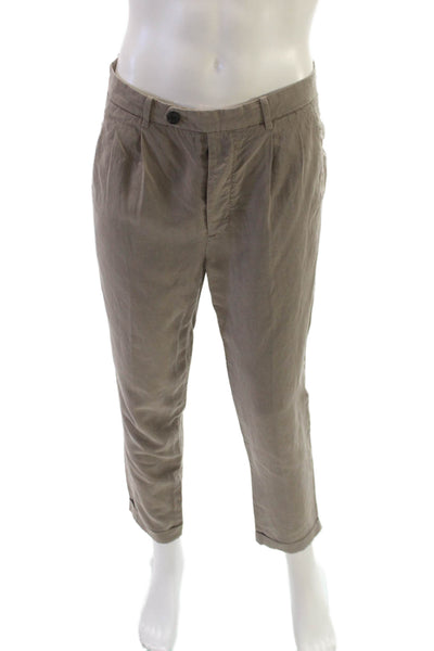 Allsaints Mens Ankle Pants Gray Linen Blend Button Fly Size 30