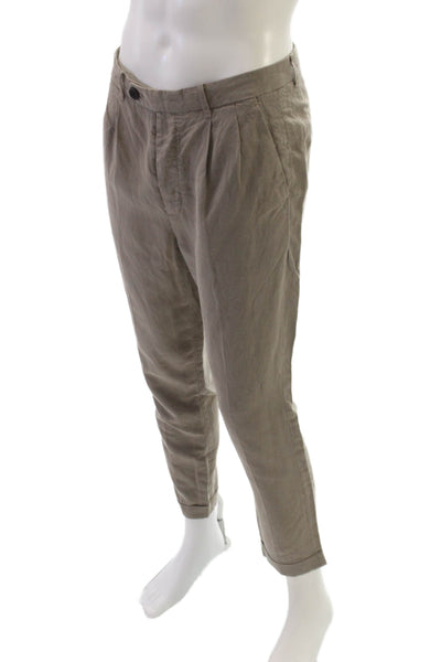Allsaints Mens Ankle Pants Gray Linen Blend Button Fly Size 30