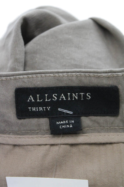 Allsaints Mens Ankle Pants Gray Linen Blend Button Fly Size 30