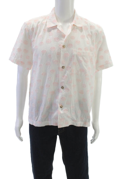Dr. Collectors Mens Cotton Polka Dot Short Sleeve Button Down Shirt Pink Size S