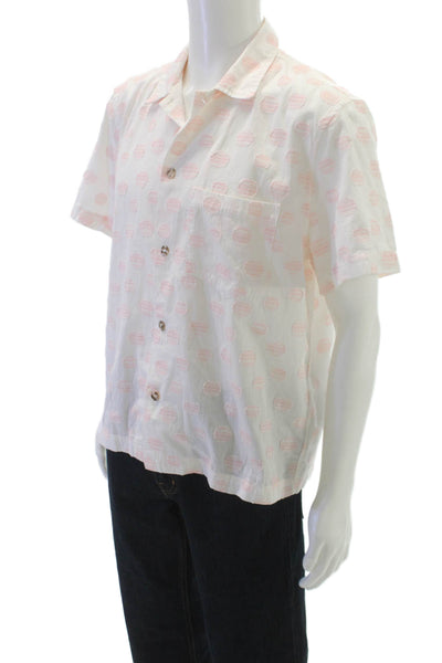 Dr. Collectors Mens Cotton Polka Dot Short Sleeve Button Down Shirt Pink Size S