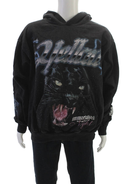 MNML Mens Pullover Hoodie Black Cotton Animal Graphic Drawstring Size XL