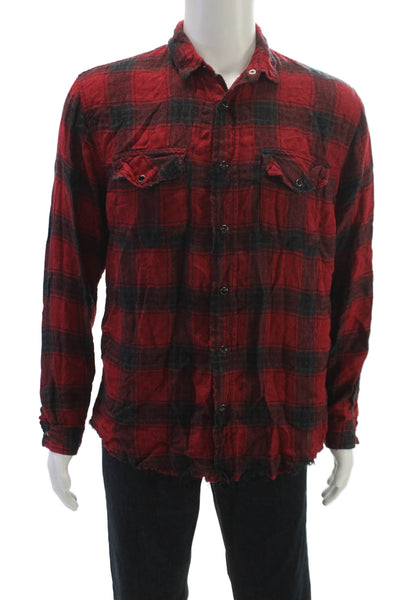 The Kooples Mens Plaid Graphic Print Long Sleeve Button Down Shirt Red Size 2