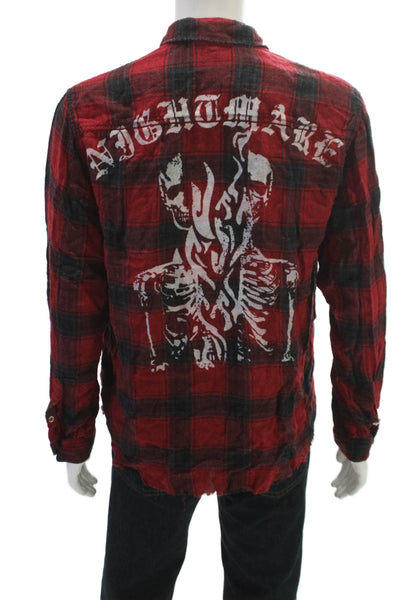 The Kooples Mens Plaid Graphic Print Long Sleeve Button Down Shirt Red Size 2