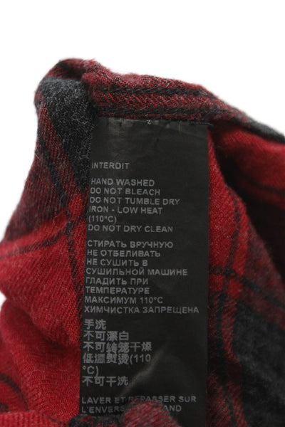 The Kooples Mens Plaid Graphic Print Long Sleeve Button Down Shirt Red Size 2