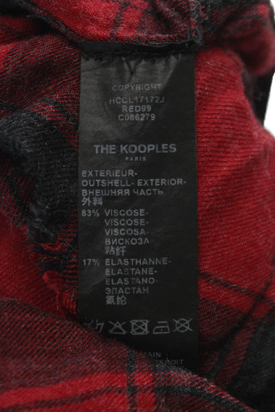 The Kooples Mens Plaid Graphic Print Long Sleeve Button Down Shirt Red Size 2