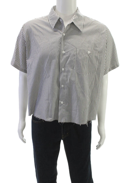 MNML Mens Cotton Striped Distress Short Sleeve Shirt Gray Size M