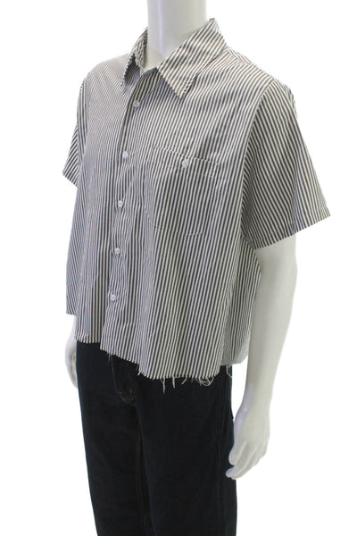MNML Mens Cotton Striped Distress Short Sleeve Shirt Gray Size M