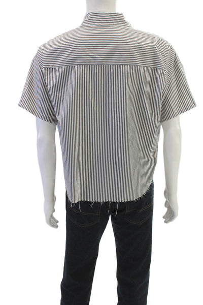 MNML Mens Cotton Striped Distress Short Sleeve Shirt Gray Size M