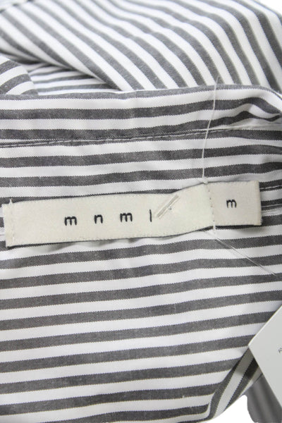 MNML Mens Cotton Striped Distress Short Sleeve Shirt Gray Size M