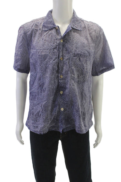 Dr. Collectors Mens Cotton Printed Short Sleeve Button Down Shirt Purple Size M