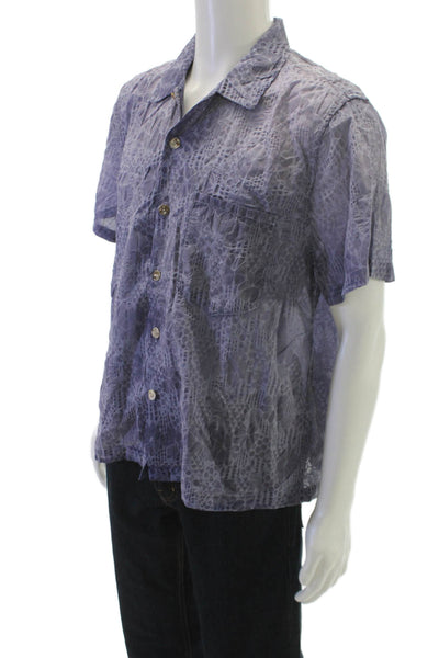 Dr. Collectors Mens Cotton Printed Short Sleeve Button Down Shirt Purple Size M