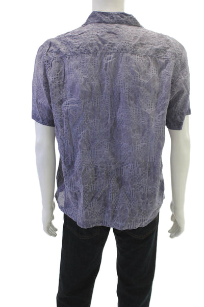 Dr. Collectors Mens Cotton Printed Short Sleeve Button Down Shirt Purple Size M