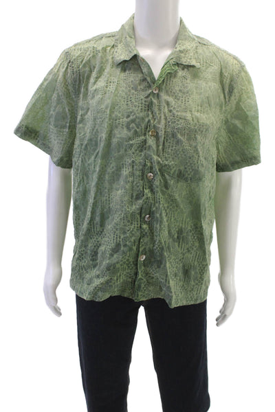 Dr. Collectors Mens Cotton Printed Short Sleeve Button Down Shirt Green Size L