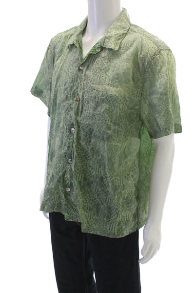 Dr. Collectors Mens Cotton Printed Short Sleeve Button Down Shirt Green Size L