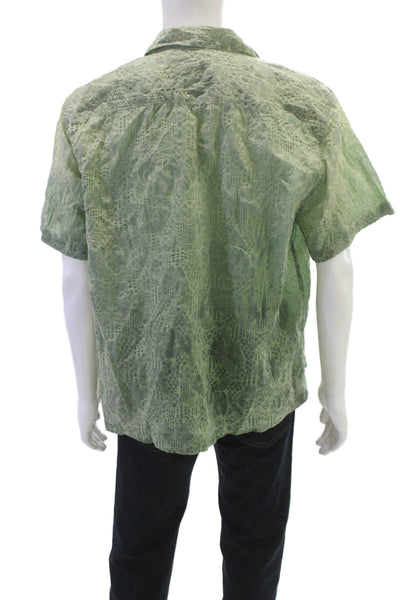 Dr. Collectors Mens Cotton Printed Short Sleeve Button Down Shirt Green Size L