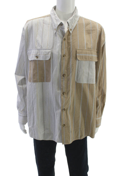 Madhappy Mens Cotton Striped Long Sleeve Button Down Shirt Brown Size XL