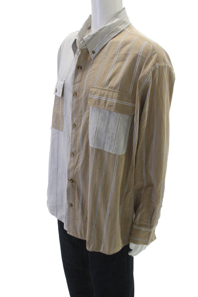 Madhappy Mens Cotton Striped Long Sleeve Button Down Shirt Brown Size XL