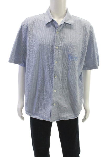 Madhappy Mens Cotton Striped Collar Short Sleeve Shirt Blue Size L