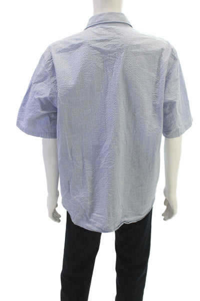 Madhappy Mens Cotton Striped Collar Short Sleeve Shirt Blue Size L