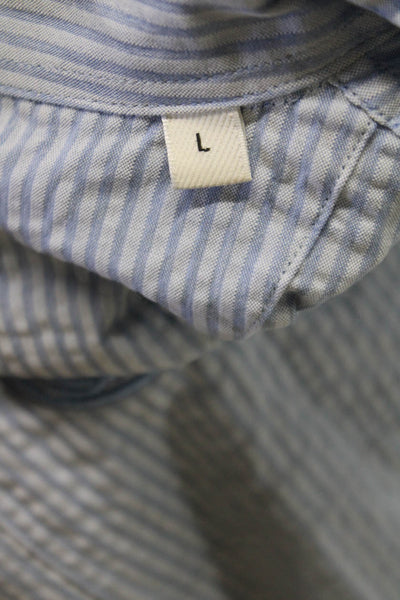 Madhappy Mens Cotton Striped Collar Short Sleeve Shirt Blue Size L