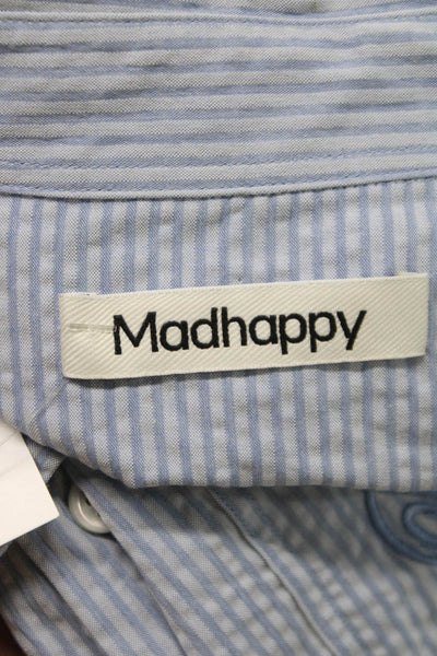 Madhappy Mens Cotton Striped Collar Short Sleeve Shirt Blue Size L