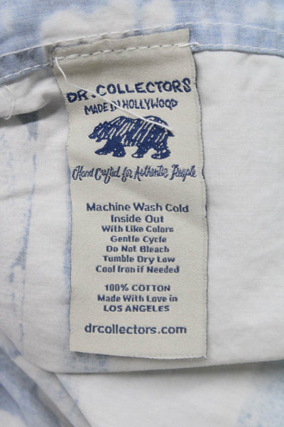Dr. Collectors Mens Cotton Graphic Print Button Down Shirt White Blue Size M