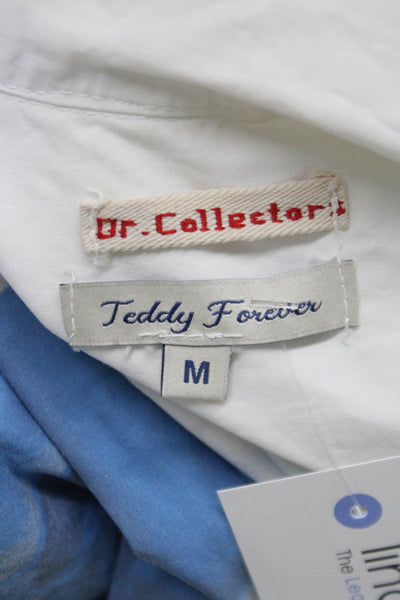 Dr. Collectors Mens Cotton Graphic Print Button Down Shirt White Blue Size M