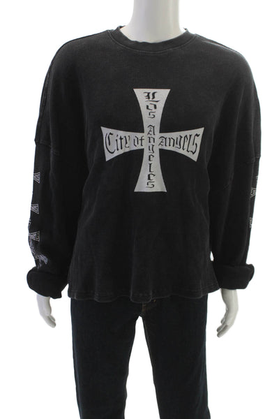 MNML Mens Black Graphic Cotton Long Sleeve Top Crew Neck Size XL