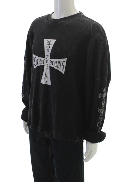 MNML Mens Black Graphic Cotton Long Sleeve Top Crew Neck Size XL