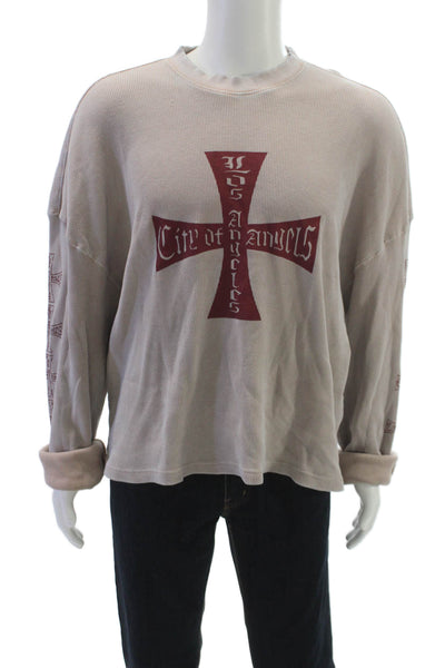 MNML Mens Sweater T Shirt Beige Cotton Crew Neck Long Sleeve Graphic Size XL