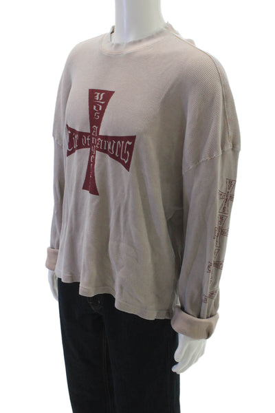 MNML Mens Sweater T Shirt Beige Cotton Crew Neck Long Sleeve Graphic Size XL