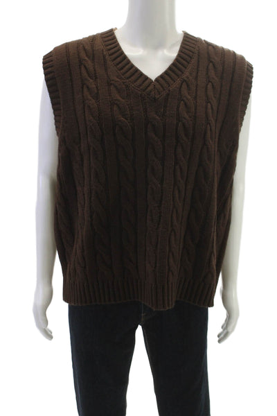 MNML Mens Brown Acrylic V-Neck Vest Solid Fall Size L