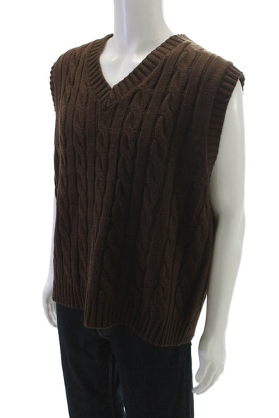 MNML Mens Brown Acrylic V-Neck Vest Solid Fall Size L