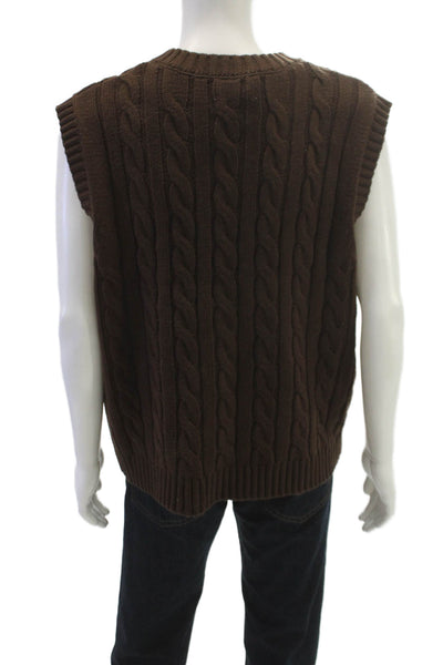 MNML Mens Brown Acrylic V-Neck Vest Solid Fall Size L