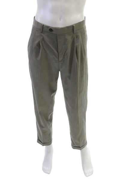 Allsaints Mens Cropped Green Pants Button Tencel Linen Size 30