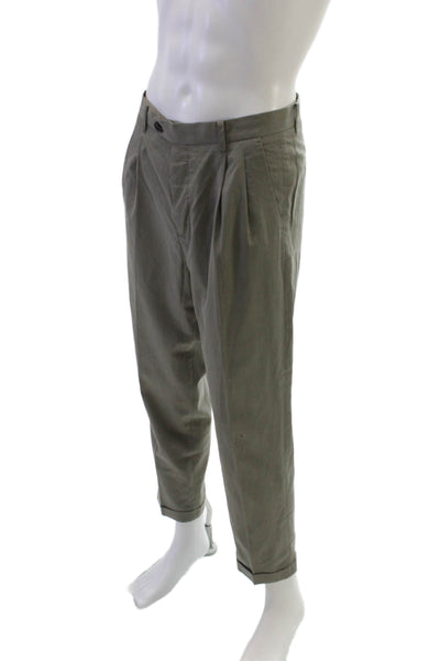 Allsaints Mens Cropped Green Pants Button Tencel Linen Size 30