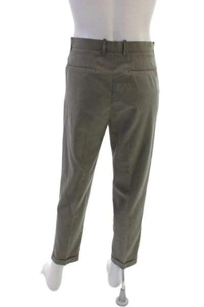 Allsaints Mens Cropped Green Pants Button Tencel Linen Size 30