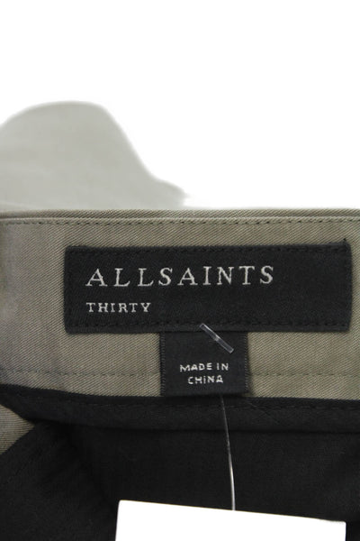 Allsaints Mens Cropped Green Pants Button Tencel Linen Size 30
