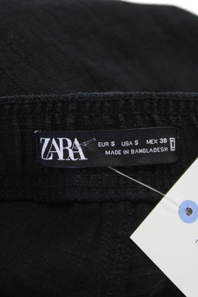 Zara Mens Jogger Pants Black Polyester Drawstring Size S