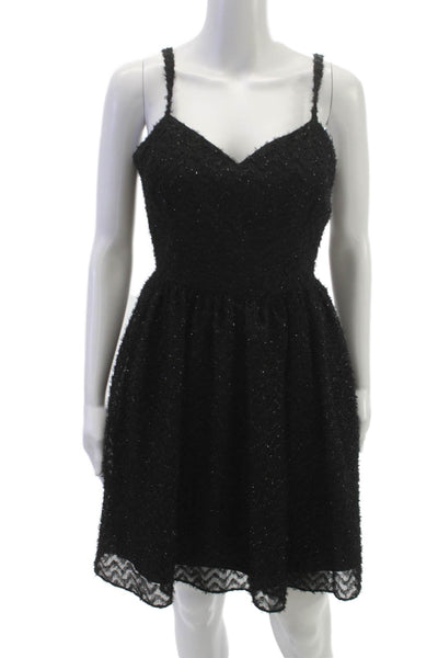 Aiden Women Fit & Flare Black Chevron V-Neck Sleeveless Polyester Dress Size 8