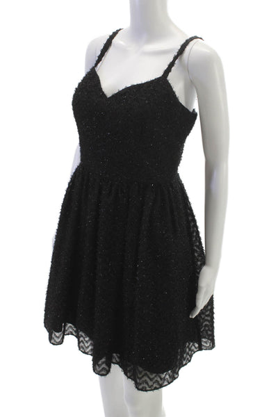 Aiden Women Fit & Flare Black Chevron V-Neck Sleeveless Polyester Dress Size 8