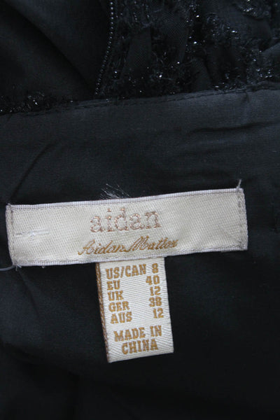 Aiden Women Fit & Flare Black Chevron V-Neck Sleeveless Polyester Dress Size 8