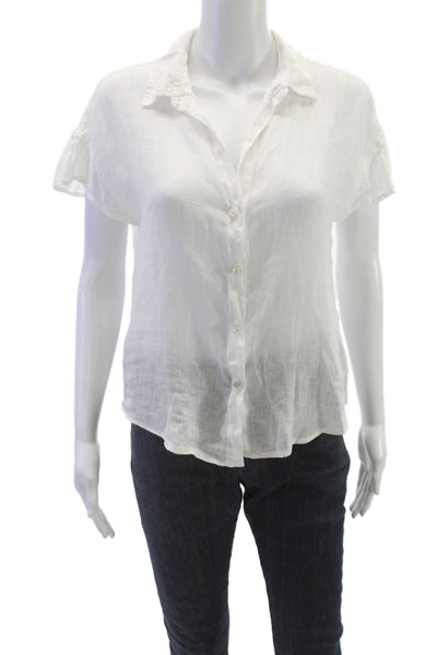 Cloth & Stone Womens Basic Linen Button-Up White Short Sleeve Collared Size M