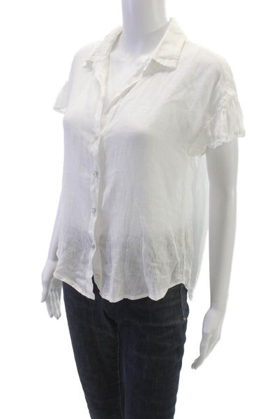 Cloth & Stone Womens Basic Linen Button-Up White Short Sleeve Collared Size M